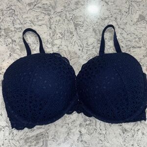 Victorias Secret Dream Angels Navy Blue Push Up Bra floral lace 38DD (E)